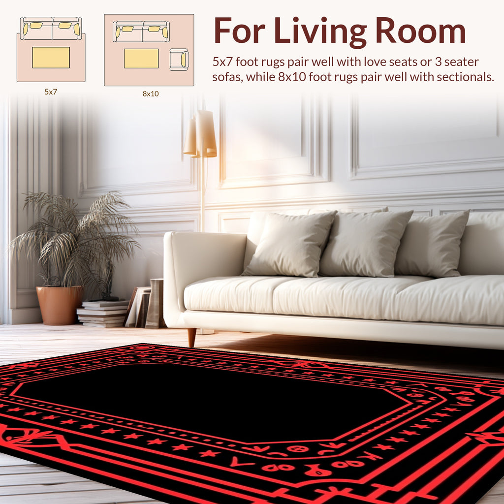 Bold Red Geometric Art Deco Pattern Rug