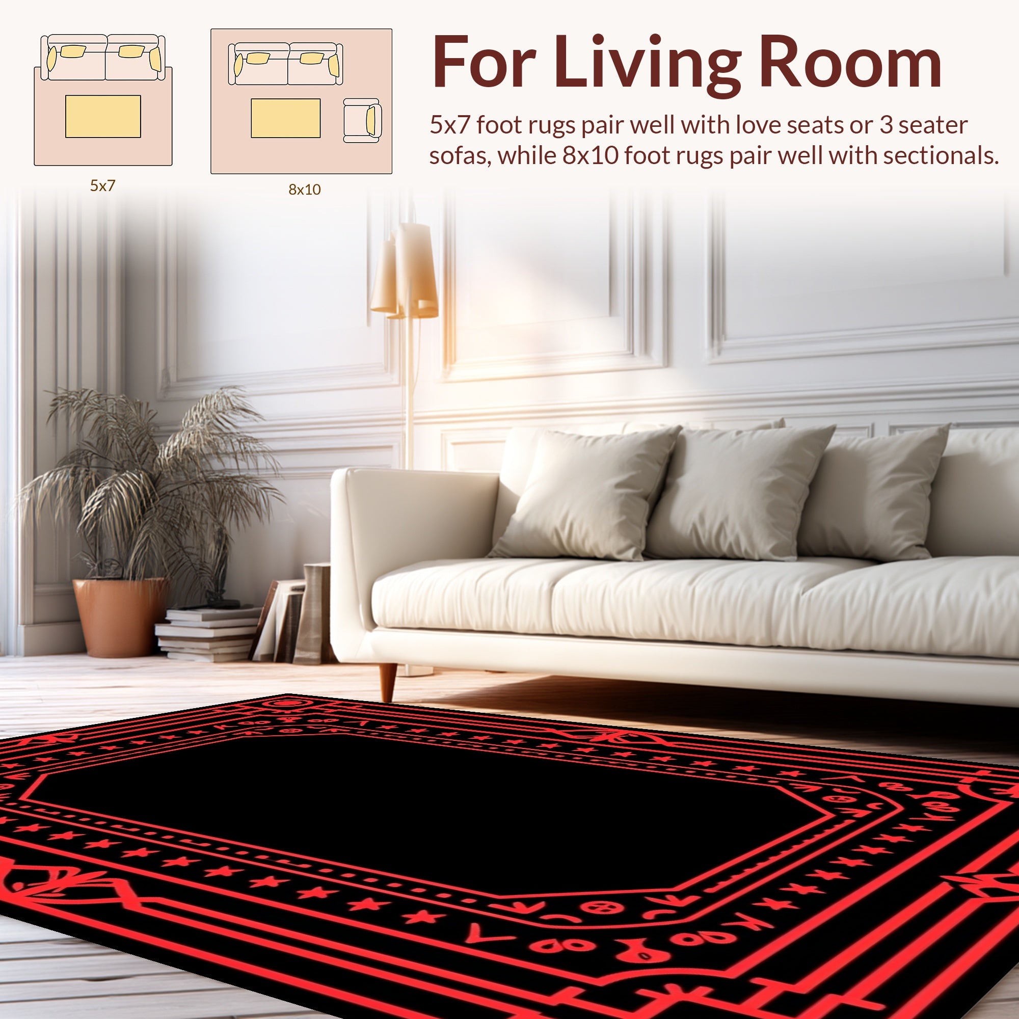Bold Red Geometric Art Deco Pattern Rug