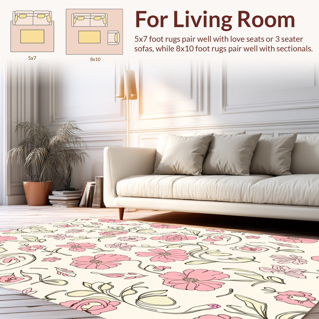Pink Floral Swirl Pattern Rug