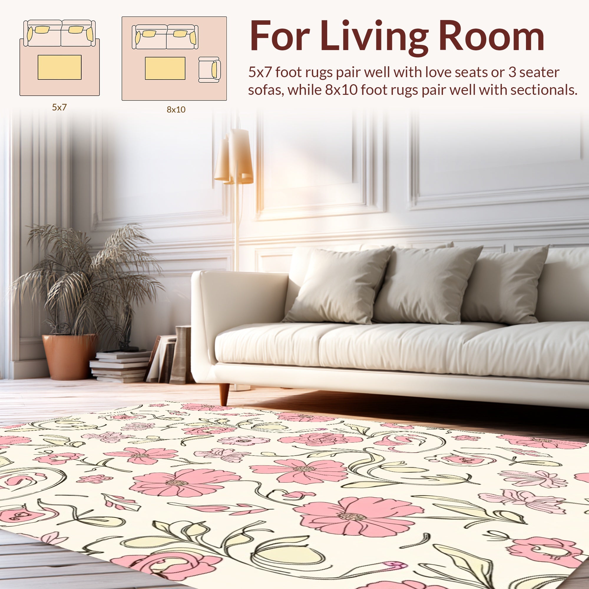 Pink Floral Swirl Pattern Rug
