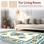 Ornate Blue Orange Floral Medallion Rug