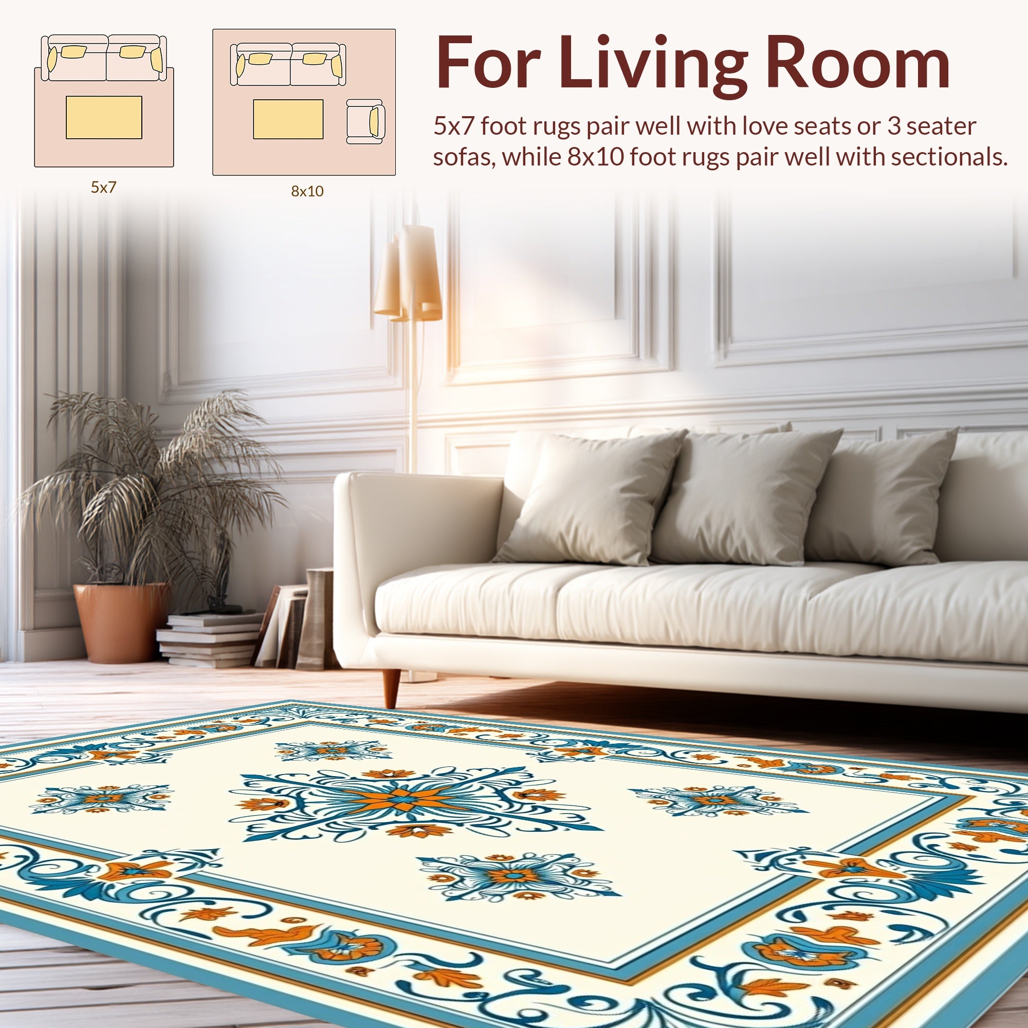 Ornate Blue Orange Floral Medallion Rug