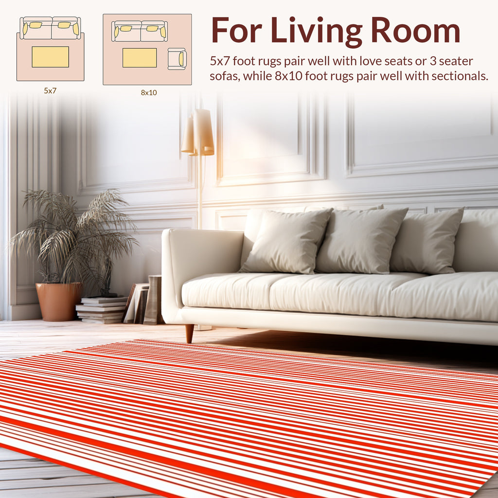 Red And White Vertical Stripe Design Rug
