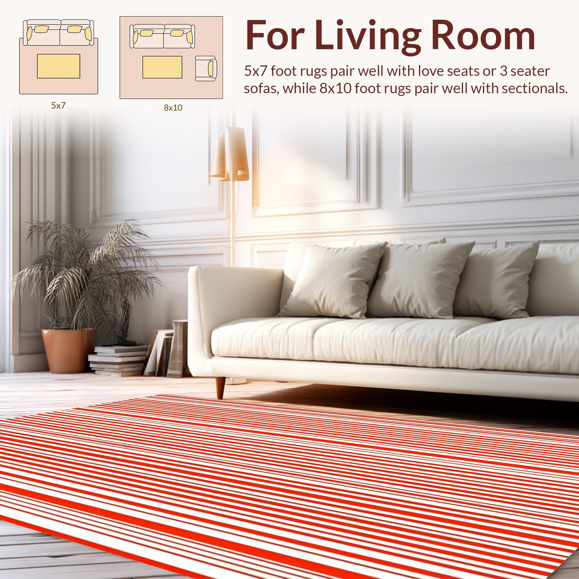 Red And White Vertical Stripe Design Rug