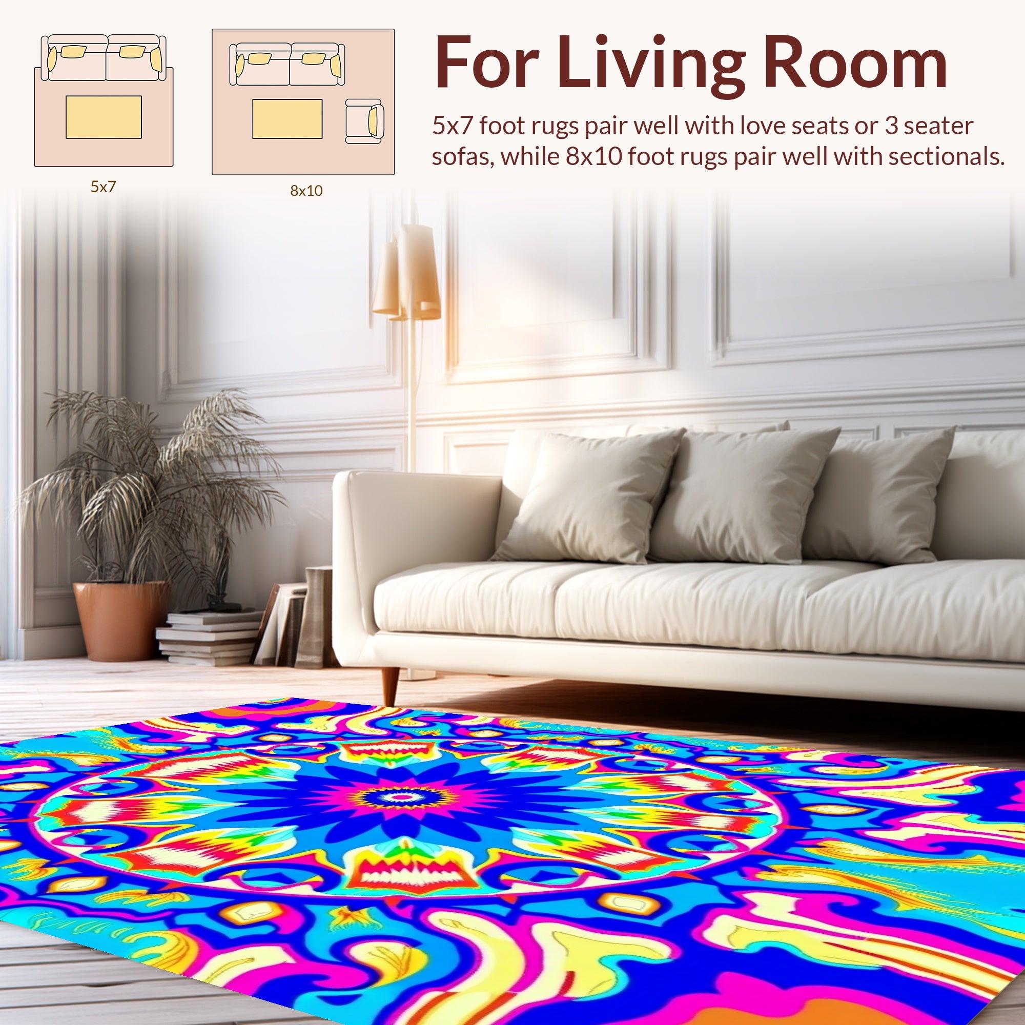 Vibrant Psychedelic Mandala Pattern Rug