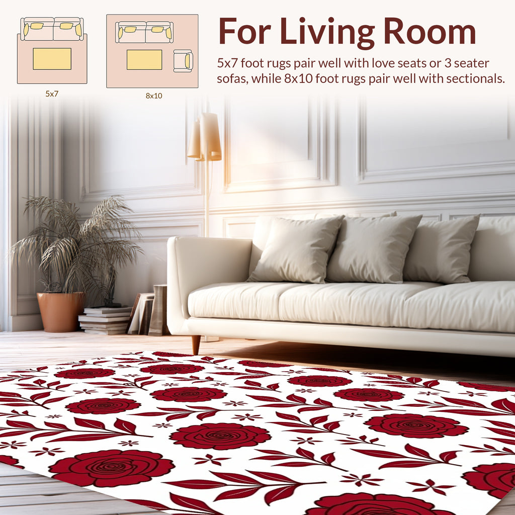 Deep Red Rose Leaf Pattern Rug