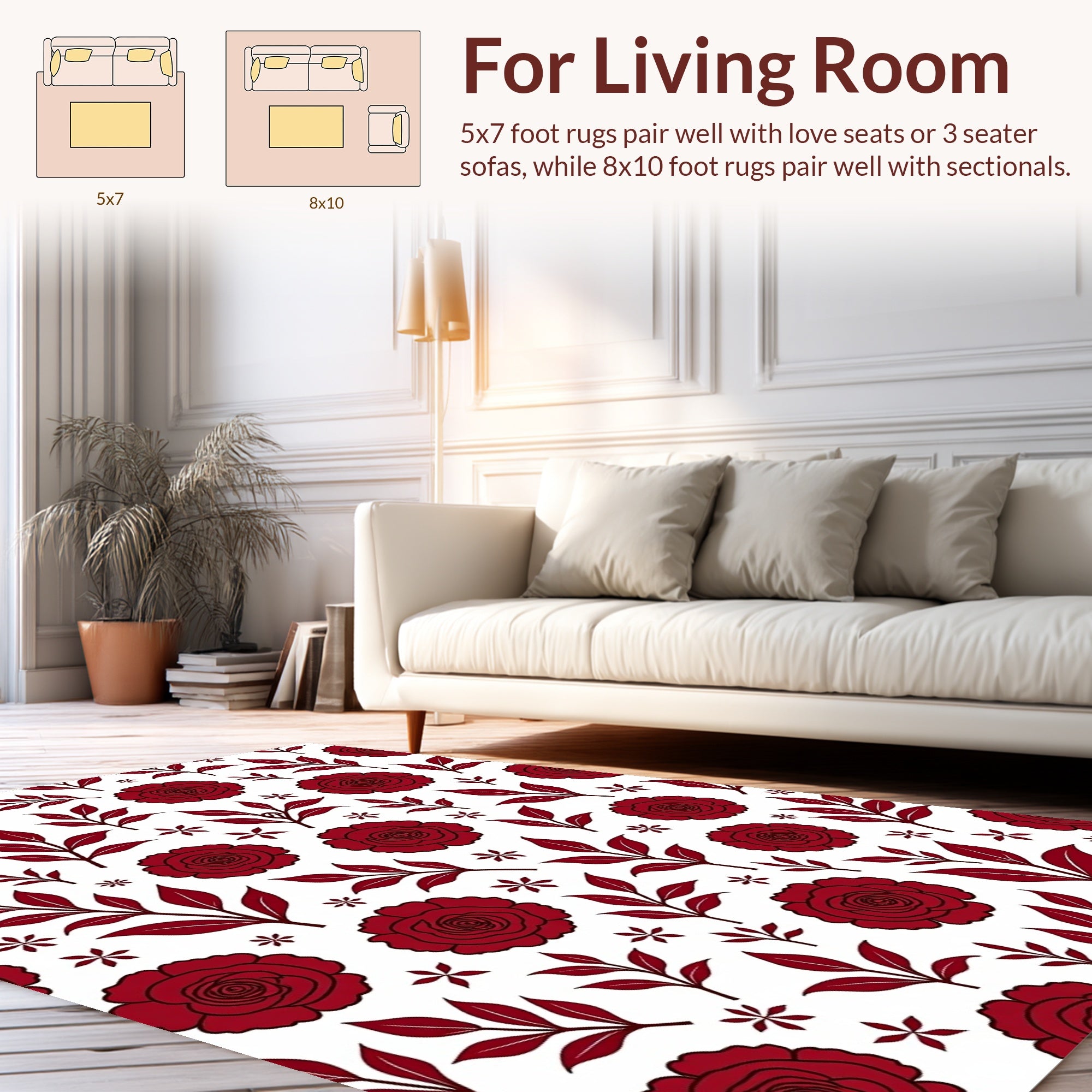 Deep Red Rose Leaf Pattern Rug