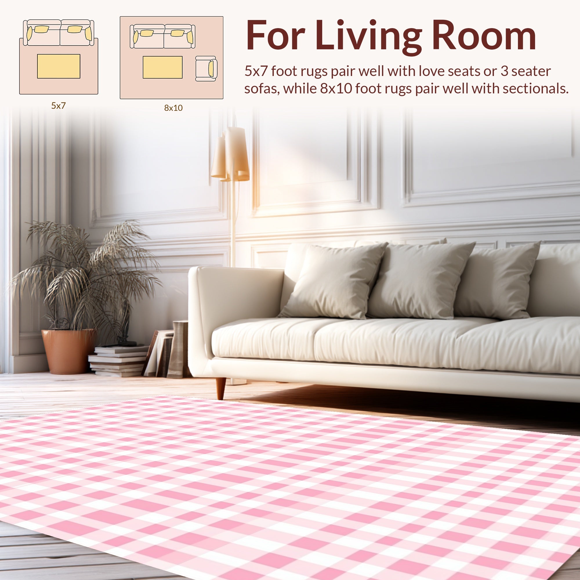 Soft Pink Gingham Pattern Rug