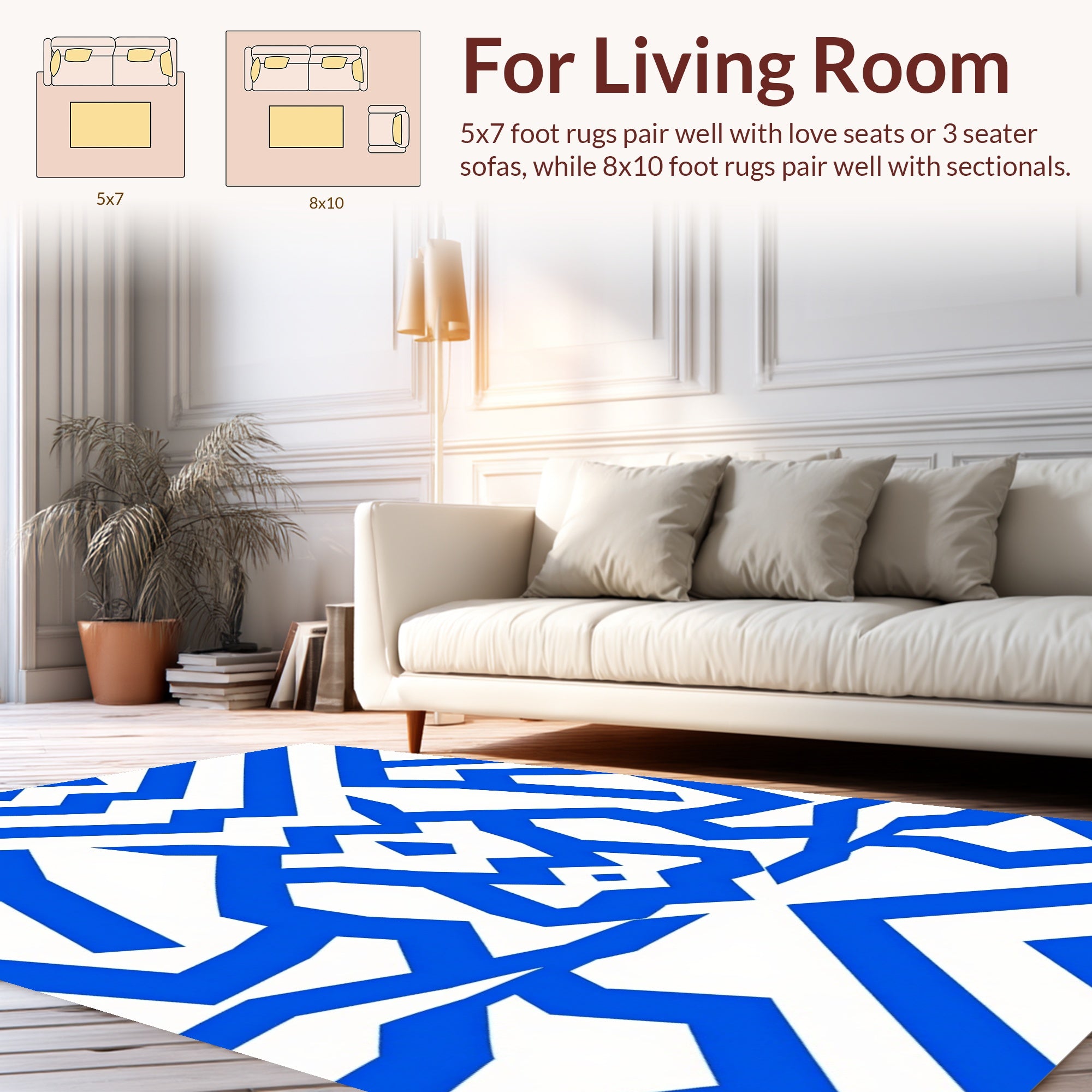 Bold Abstract Blue Geometric Design Rug