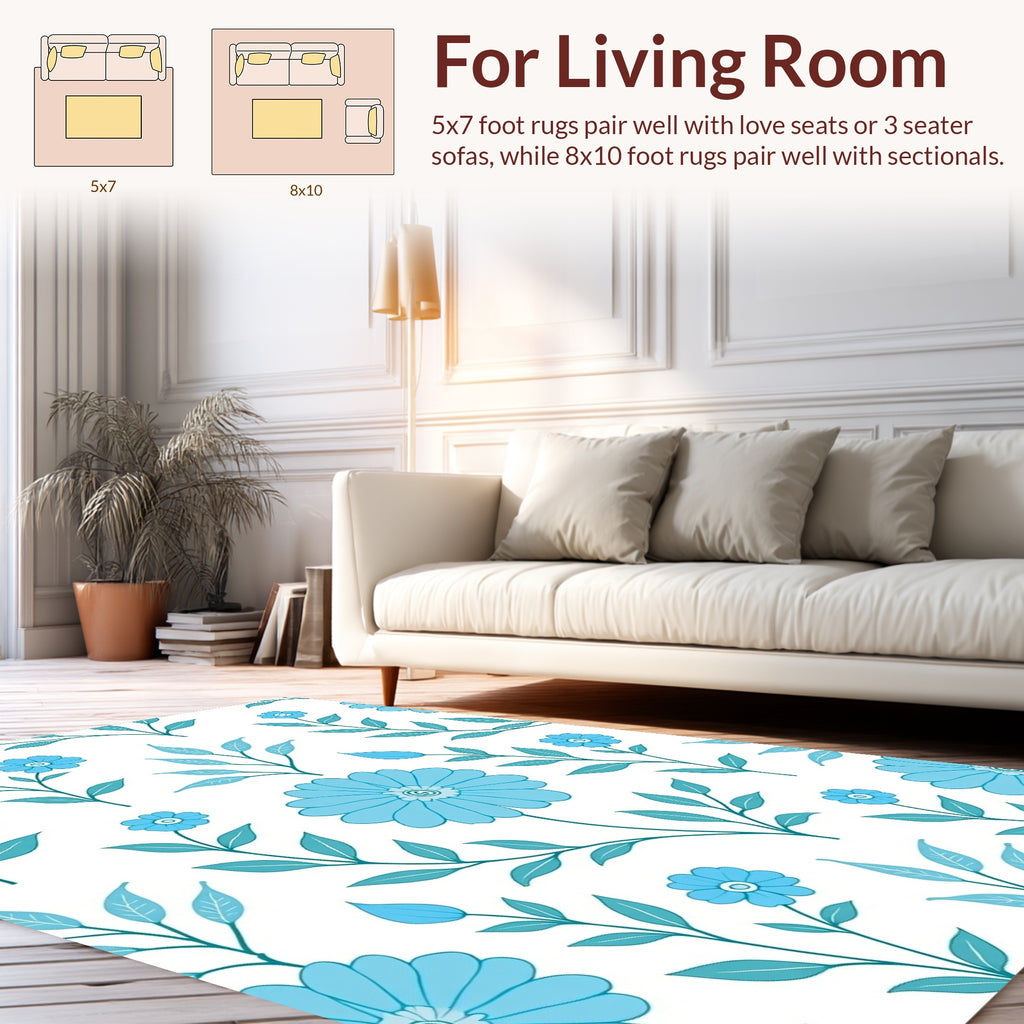 Blue Floral Branch Pattern Rug