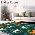 Farm Animals Laurel Wreath Teal Rug