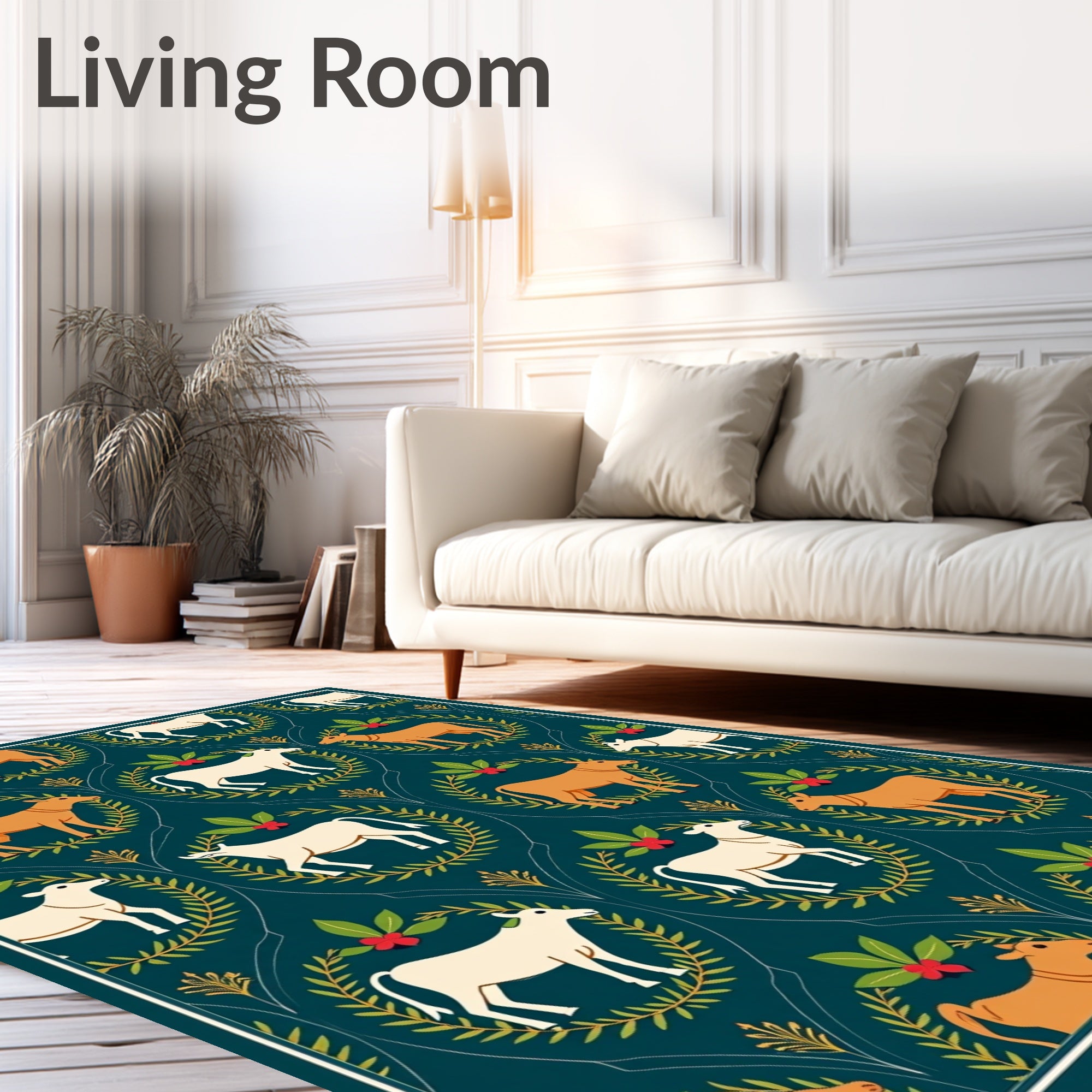 Farm Animals Laurel Wreath Teal Rug