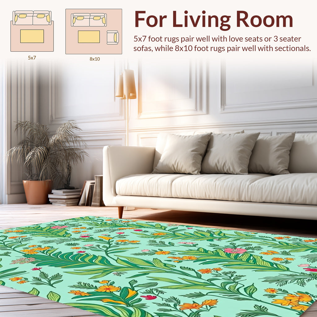 Tropical Floral Pattern Teal Rug