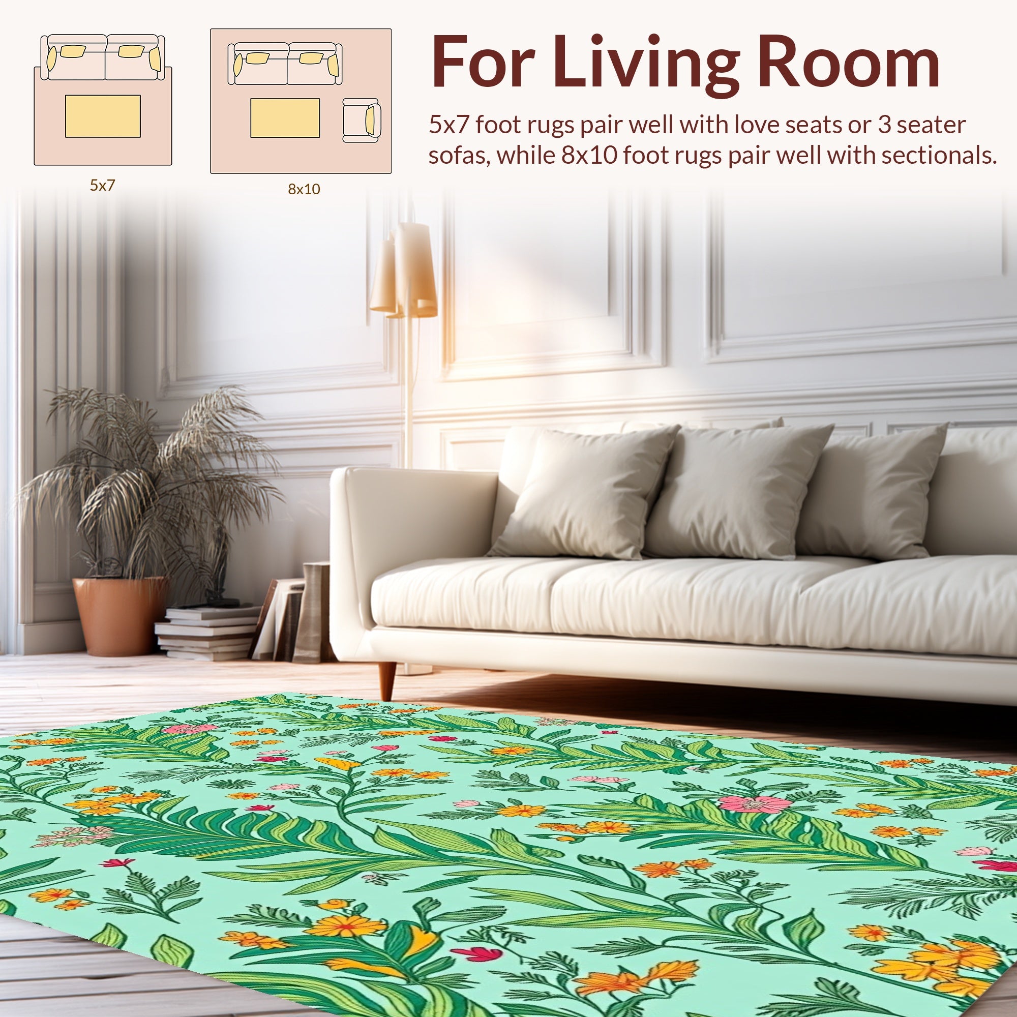 Tropical Floral Pattern Teal Rug