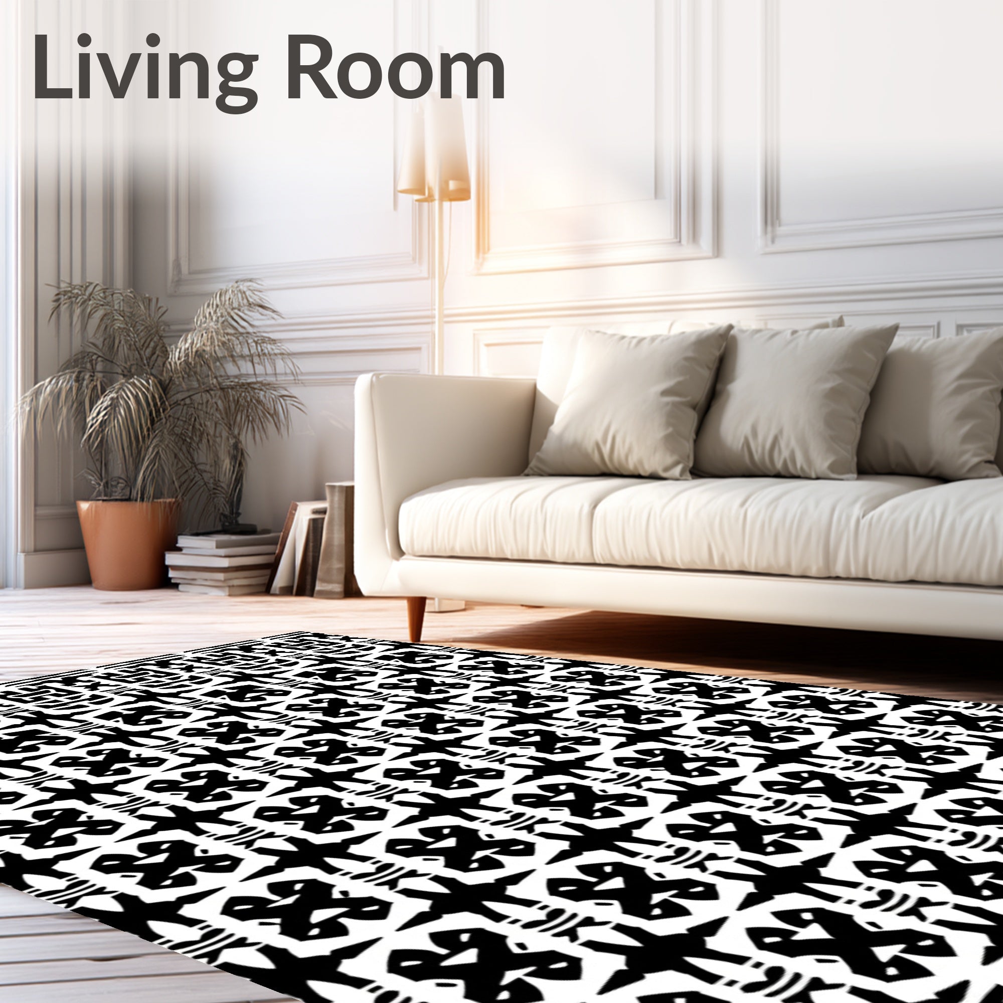 Bold Black White Geometric Pattern Rug