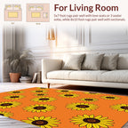 Golden Yellow Sunflowers on Orange Background Rug