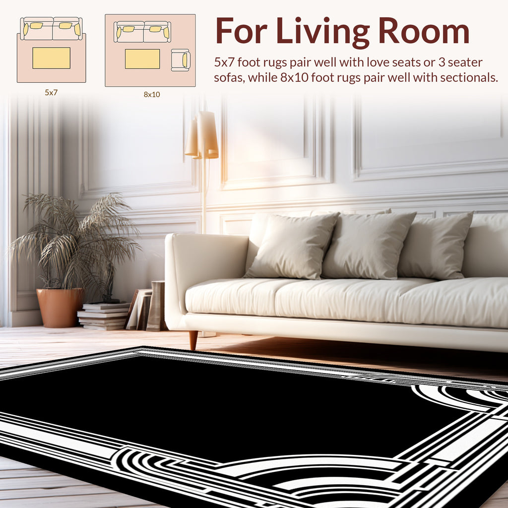 Art Deco Geometric Black and White Frame Rug