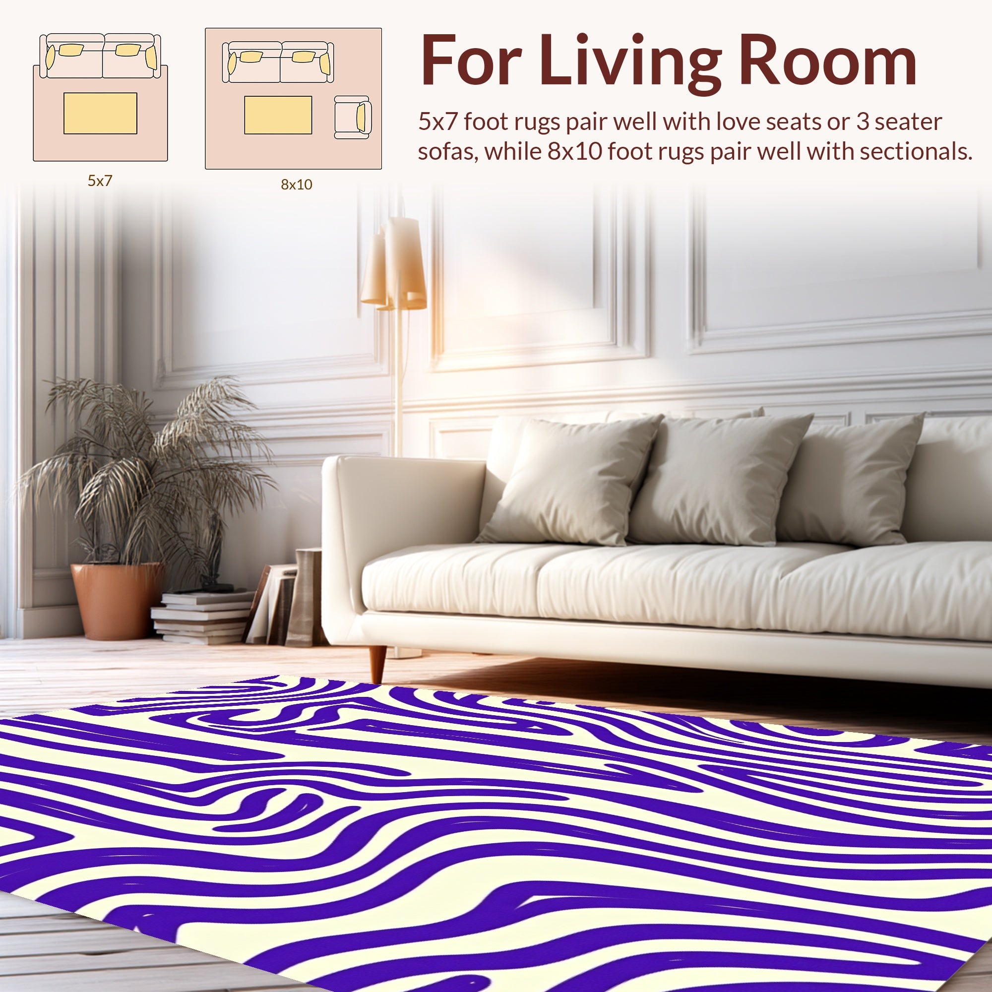 Vibrant Purple Wavy Line Art Rug