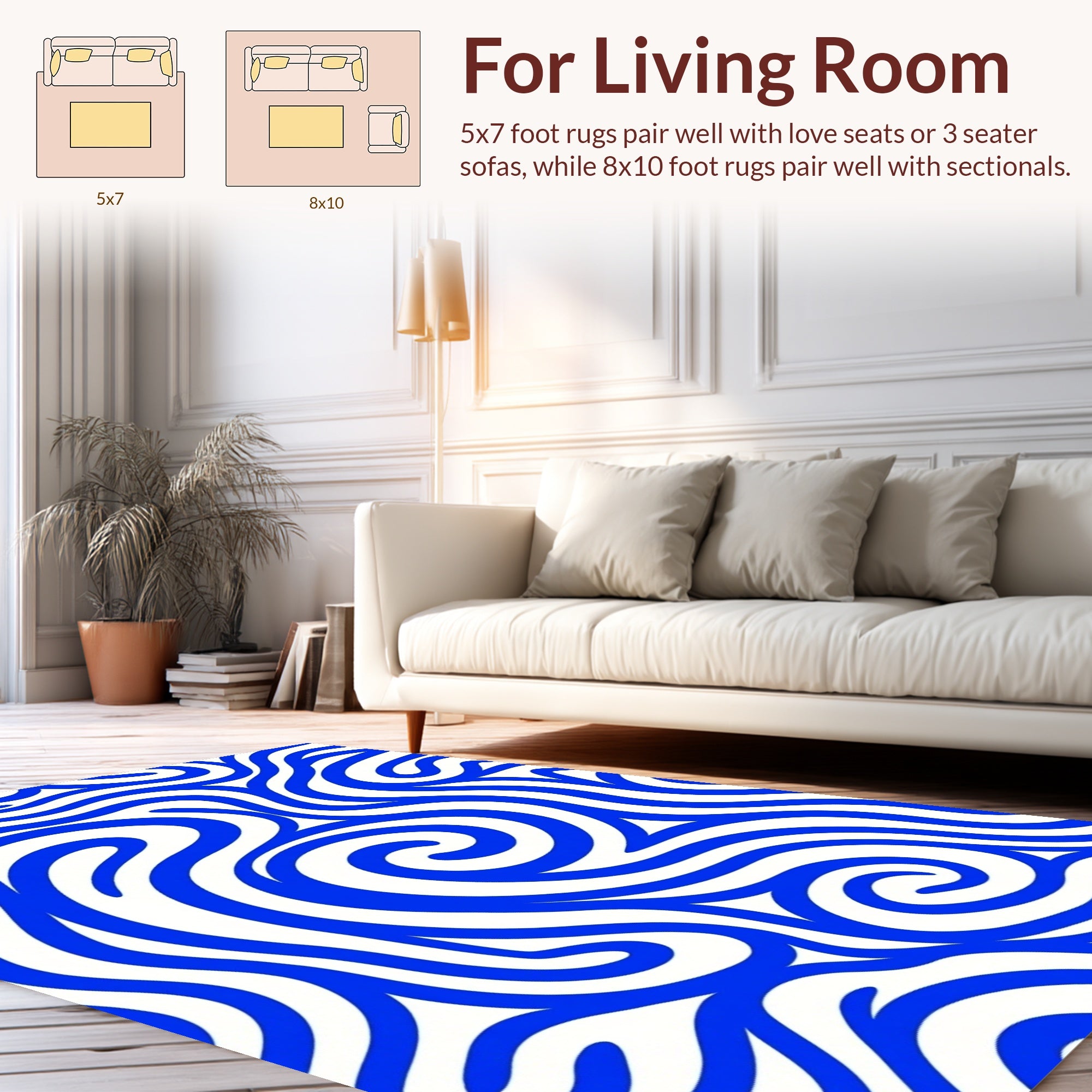 Classic Blue Swirl Abstract Pattern Rug