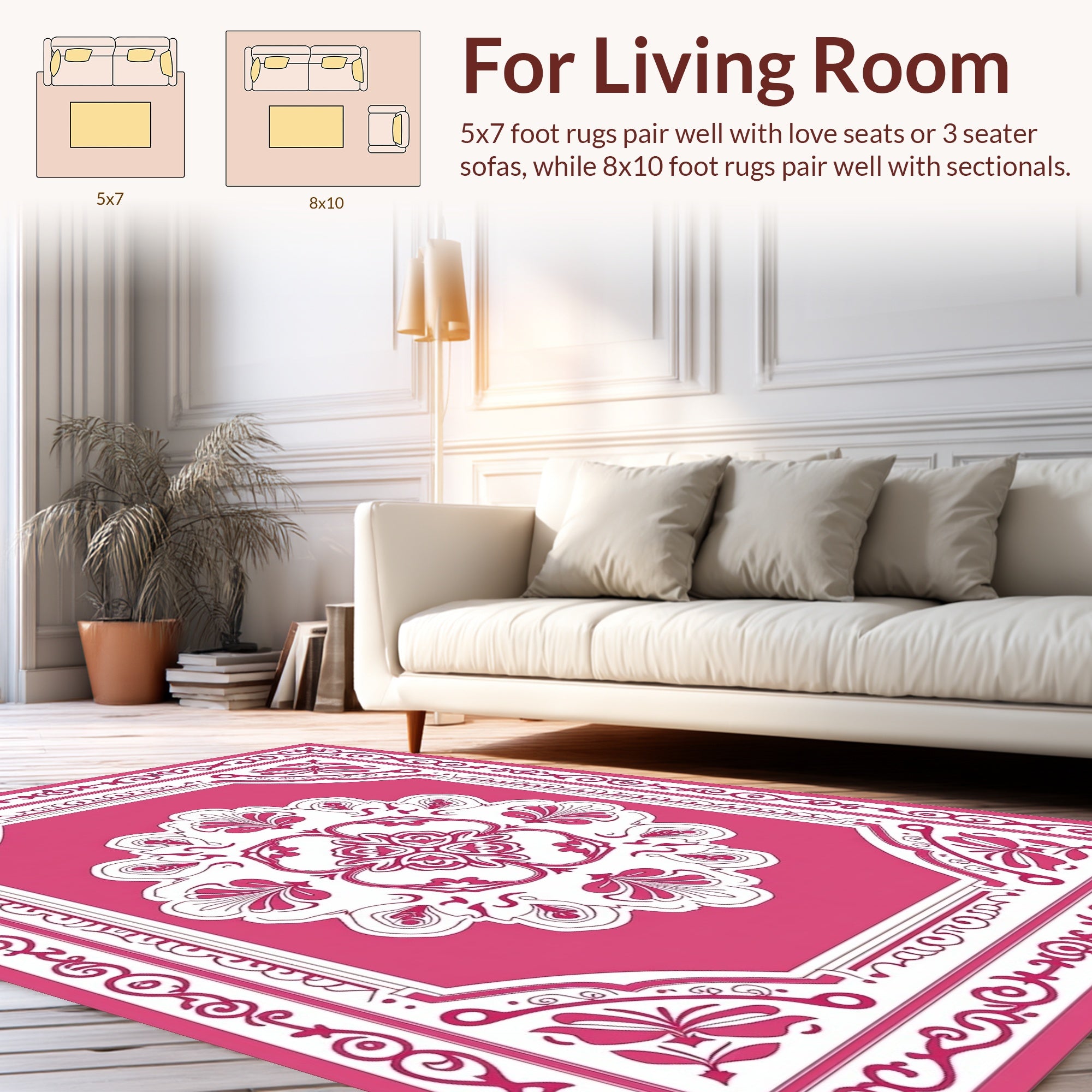 Elegant Pink Floral Medallion Border Rug