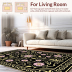 Black Floral Vine with Pink Flowers Rug