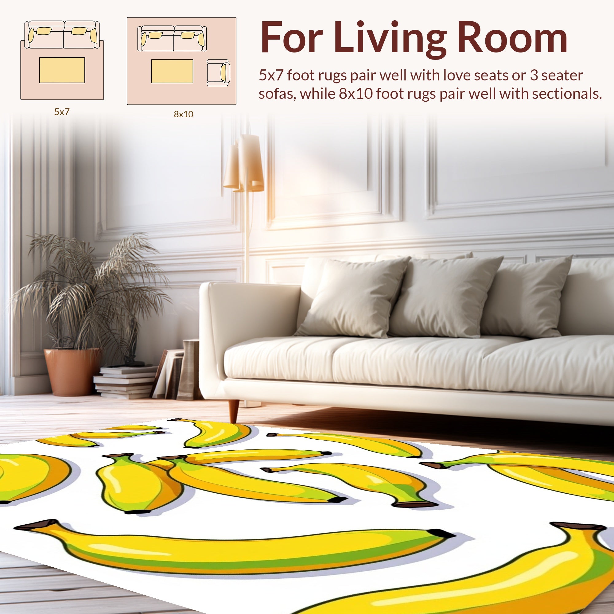 Bright Yellow Banana Pattern Design Rug