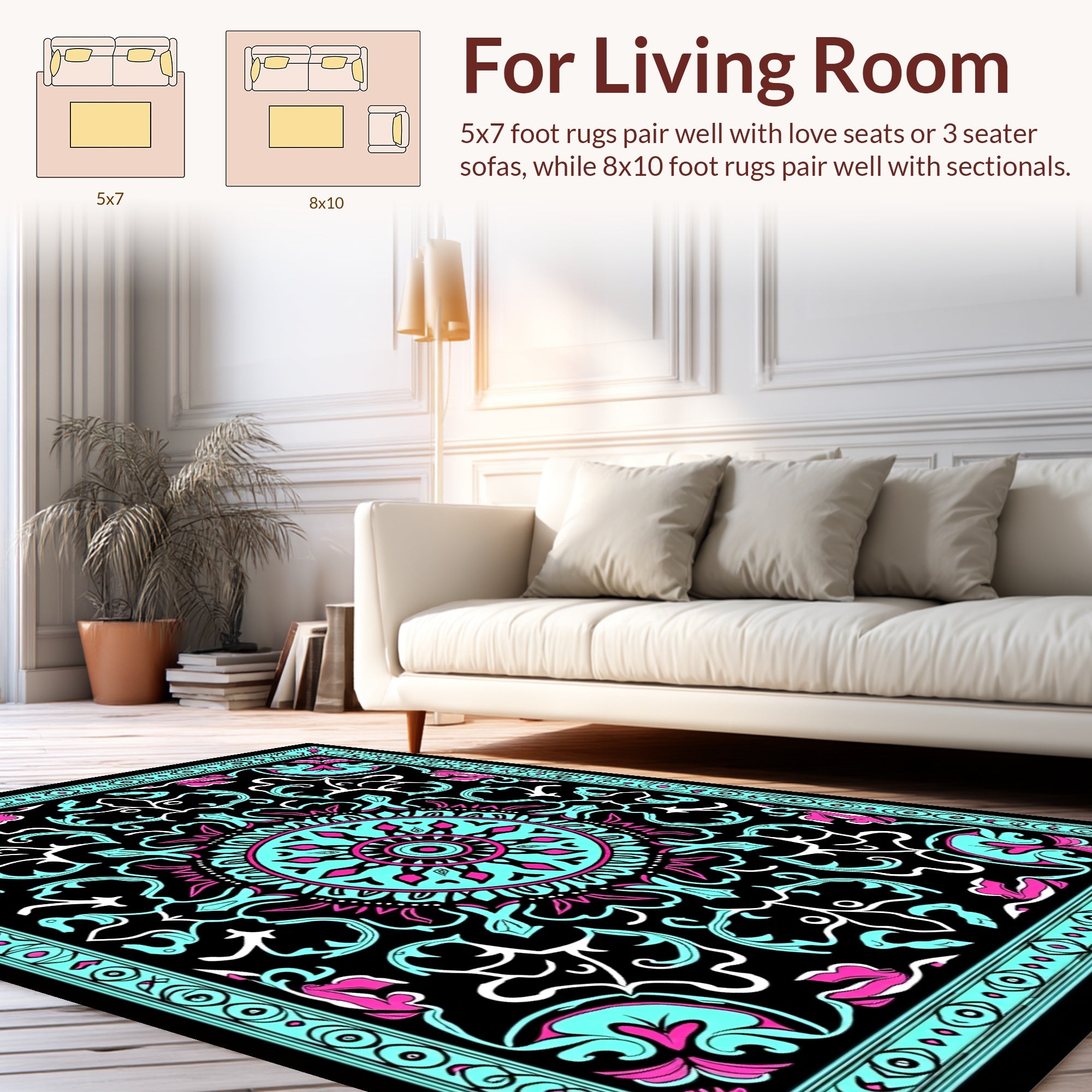 Bold Teal Pink Mandala Floral Pattern Rug