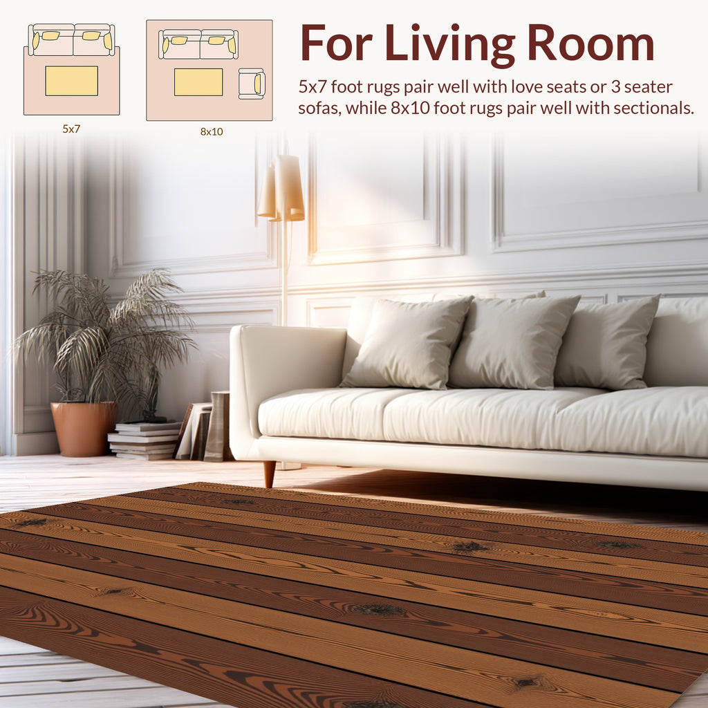 Warm Rustic Wood Grain Pattern Rug