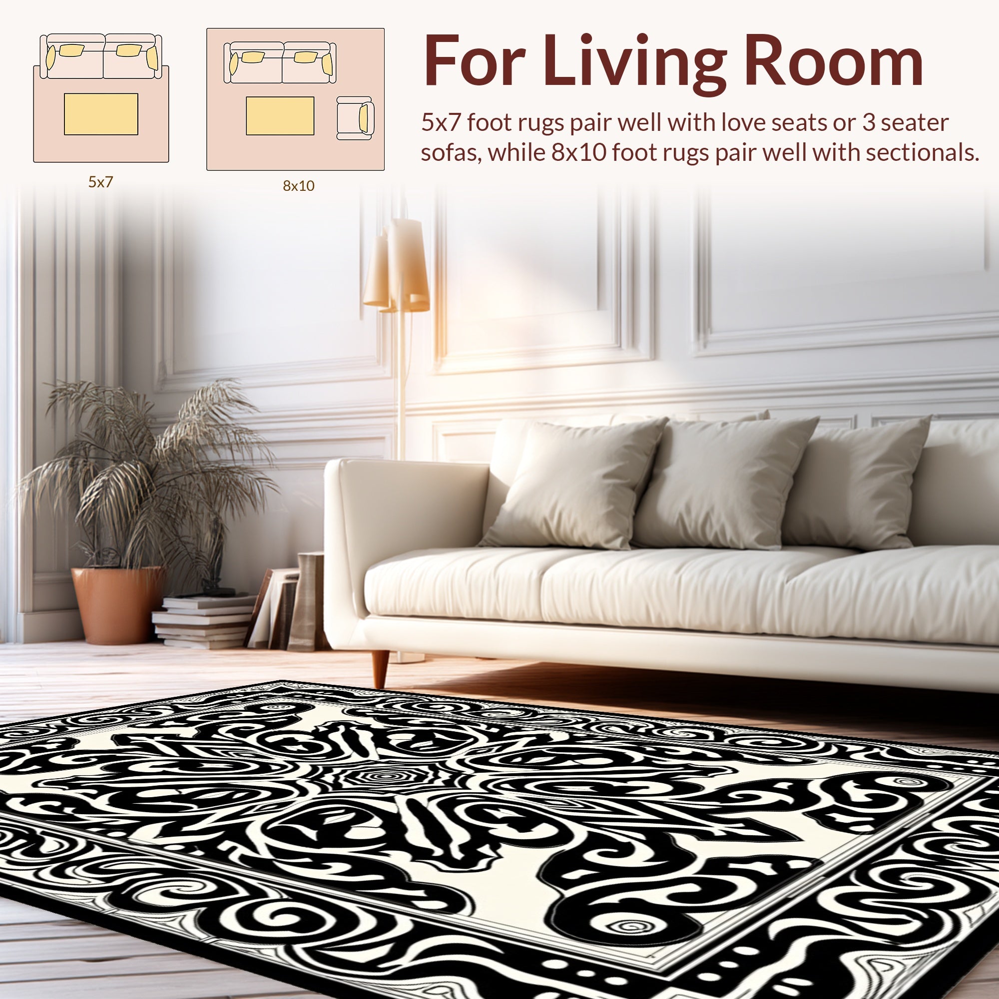 Intricate Black White Symmetrical Pattern Rug