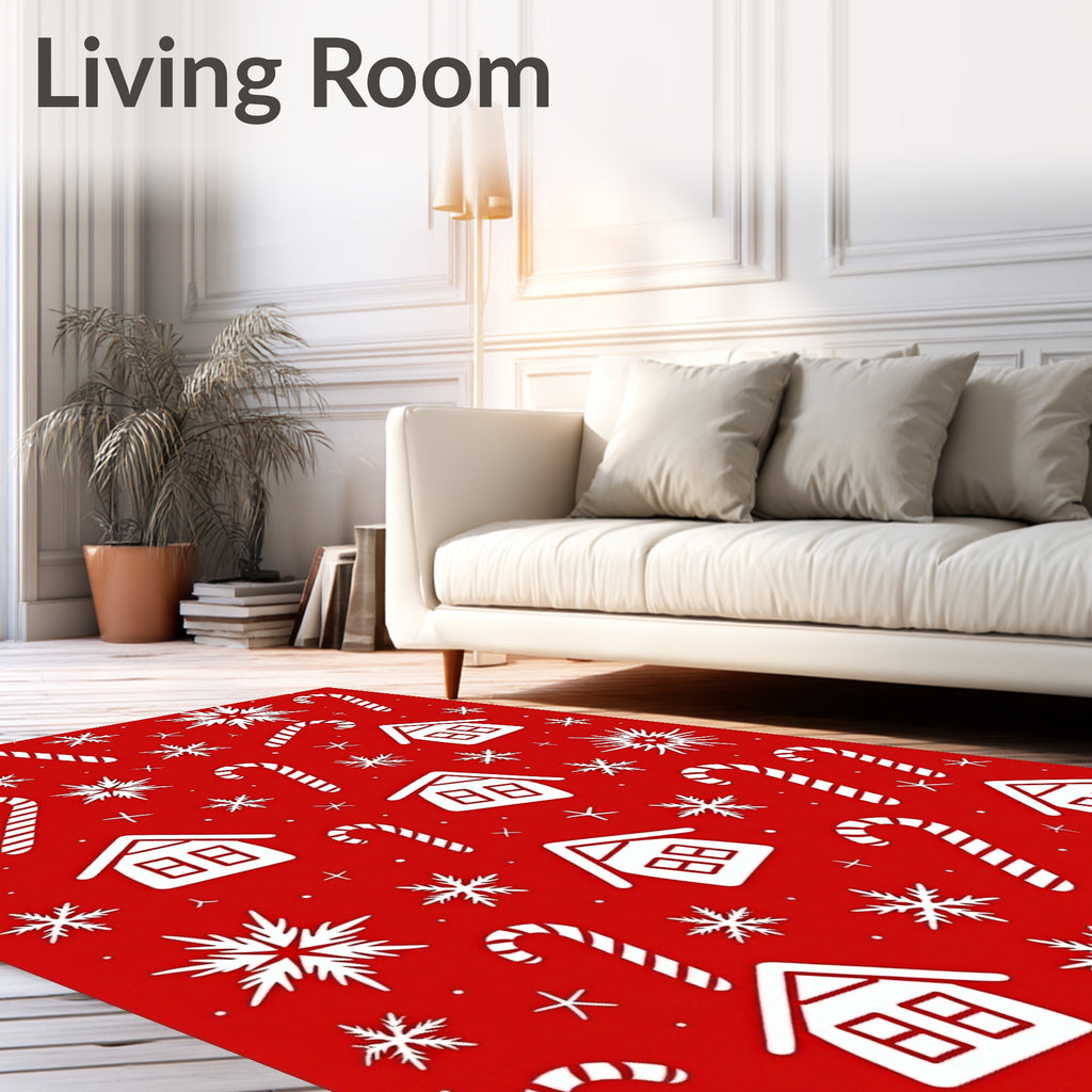 Whimsical Red Snowflake Candy Cane Homes Rug