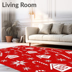 Whimsical Red Snowflake Candy Cane Homes Rug
