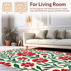Red Flower Green Leaf Pattern Rug