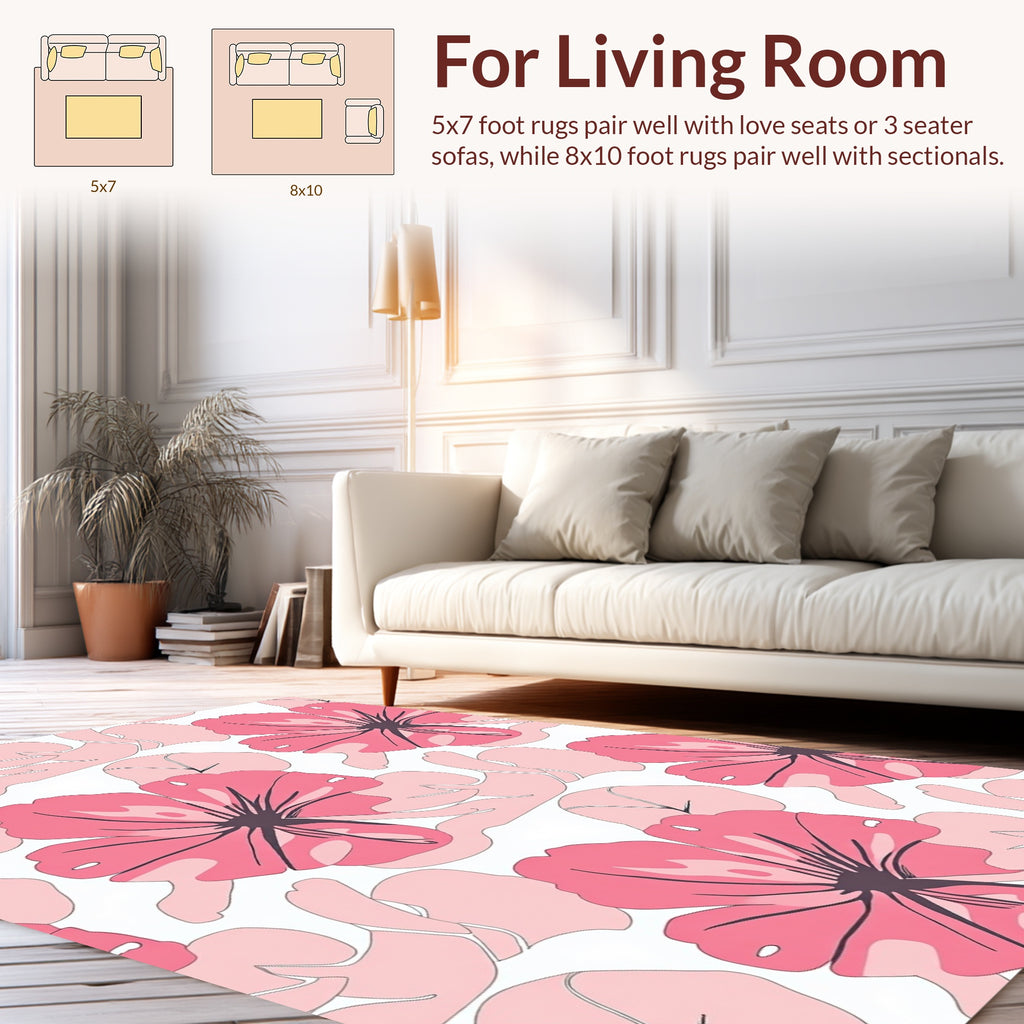 Sweet Pink Floral Sketch Rug