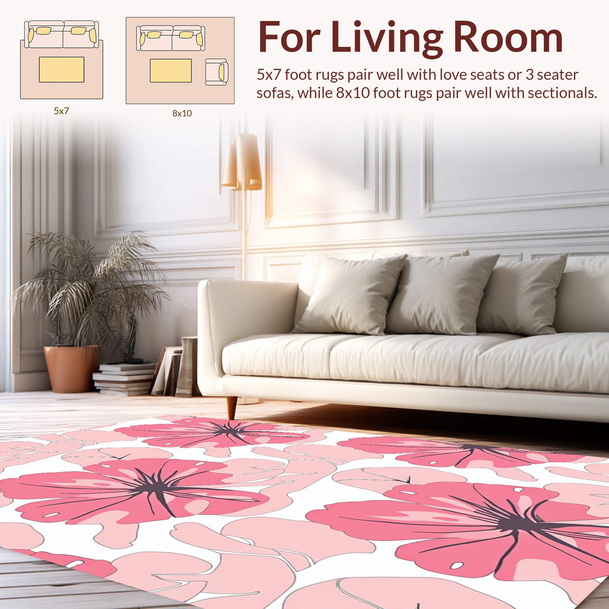 Sweet Pink Floral Sketch Rug