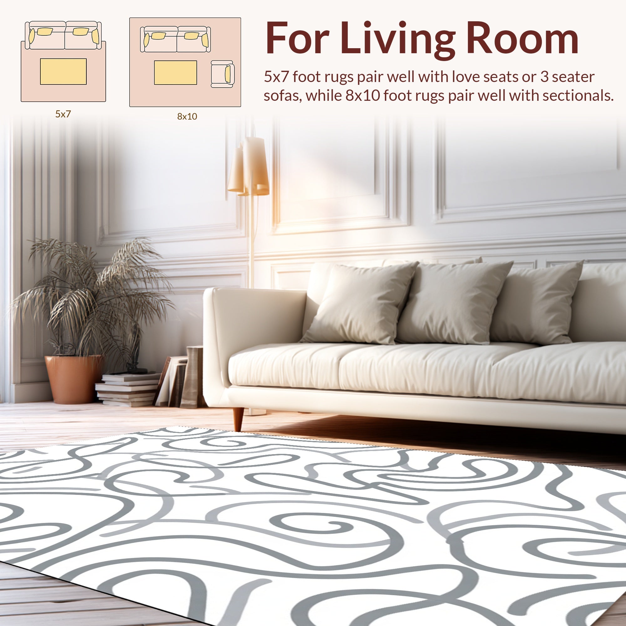 Swirling Grey Abstract Smooth Lines Rug