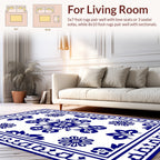 Elegant Blue Floral Motif Decor Rug