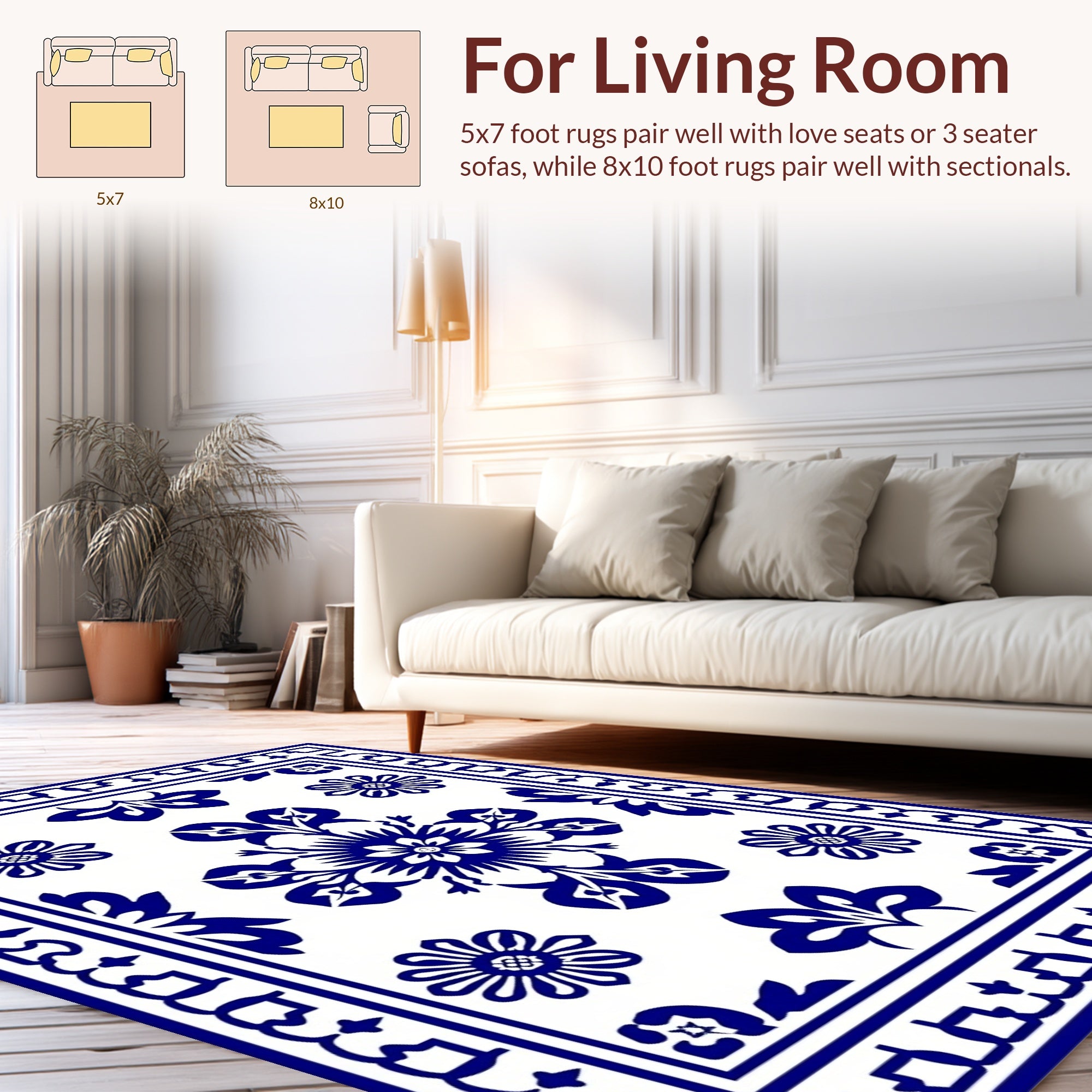 Elegant Blue Floral Motif Decor Rug