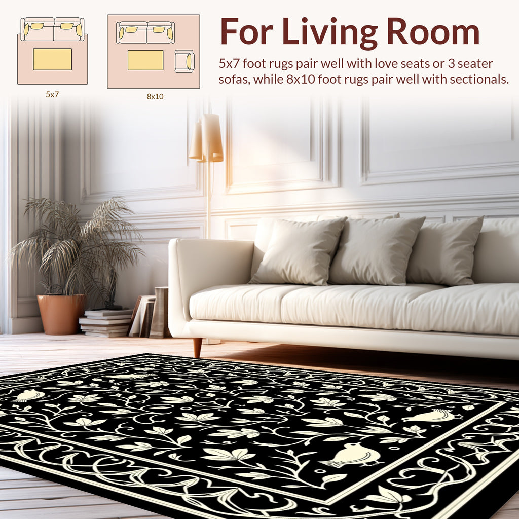 Vintage Birds Floral Vine Scroll Rug