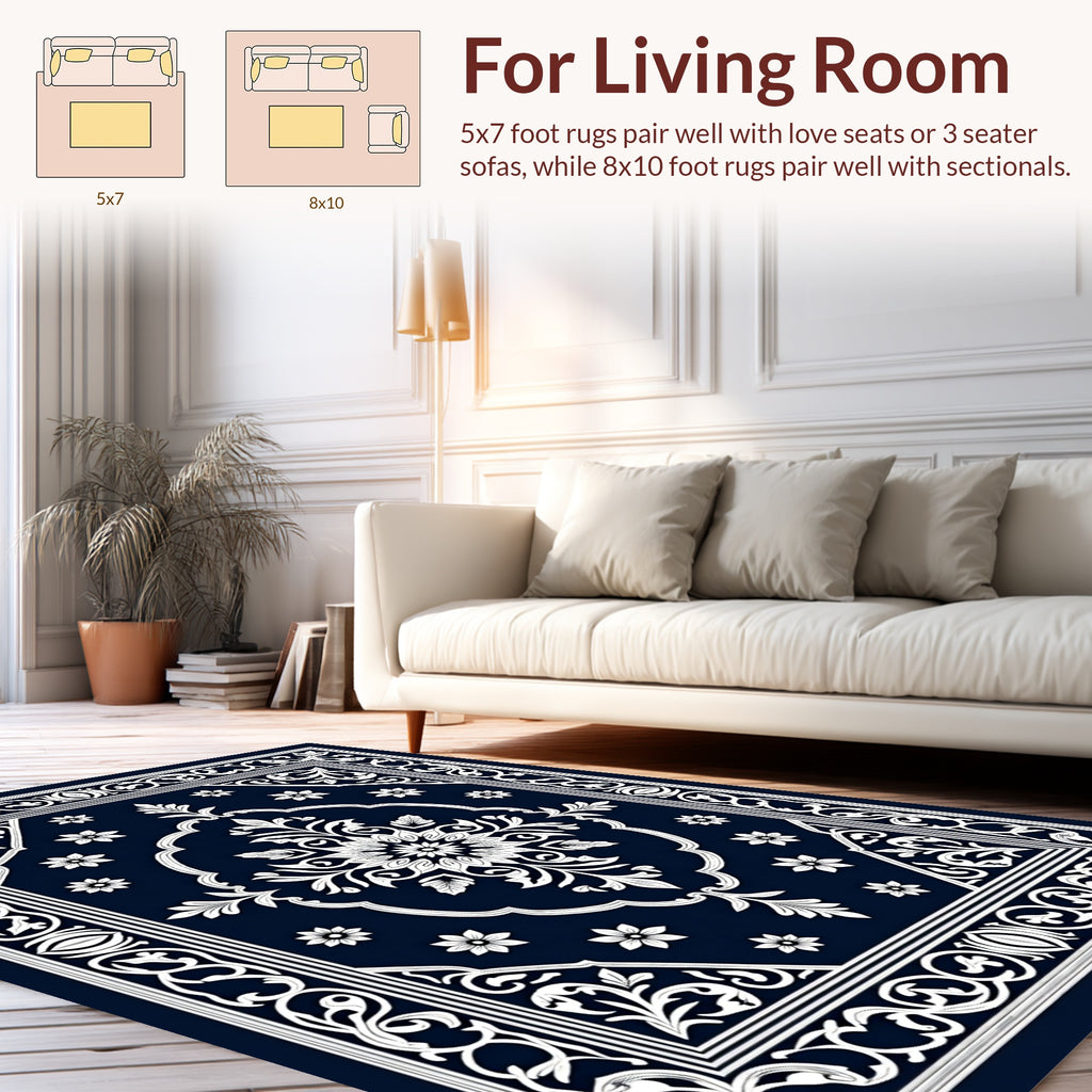 Classic White Floral Medallion Rug