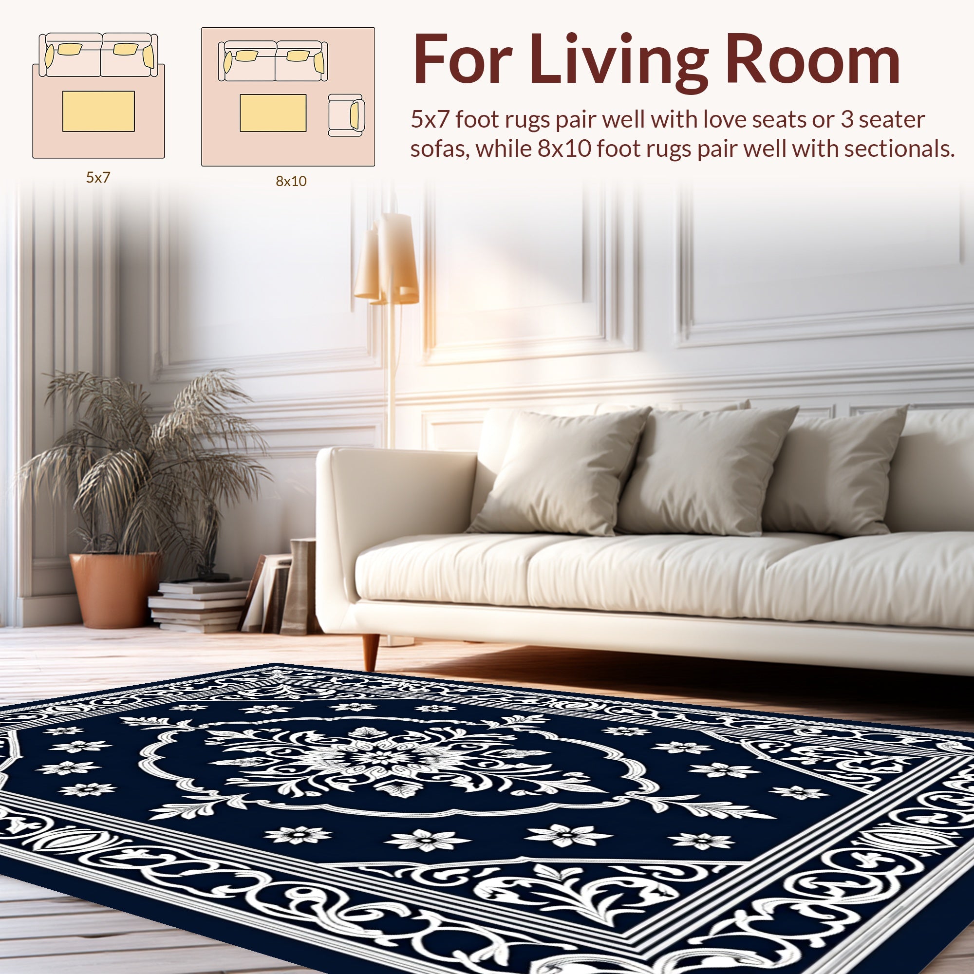 Classic White Floral Medallion Rug