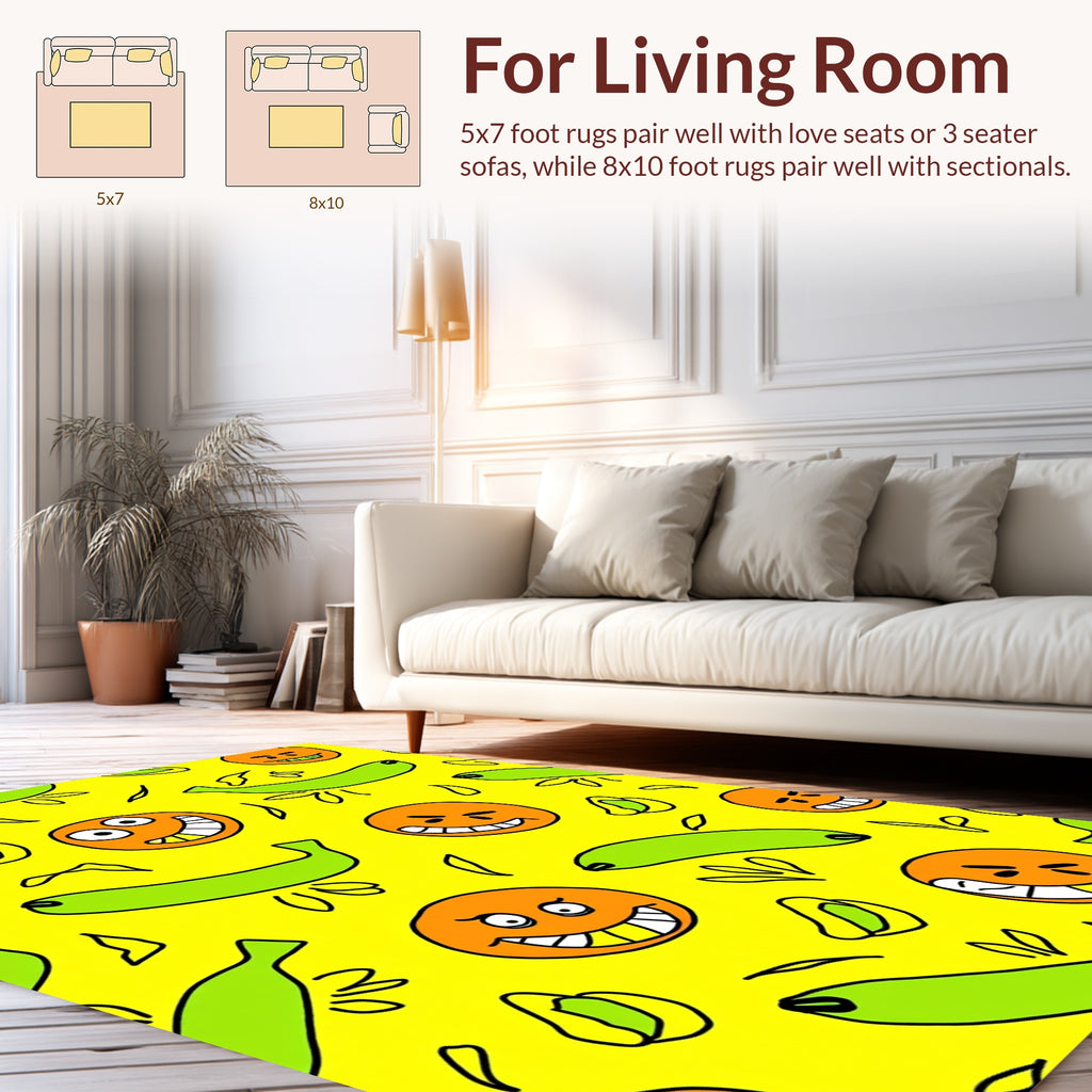 Whimsical Fruit Emoji Face Pattern Rug