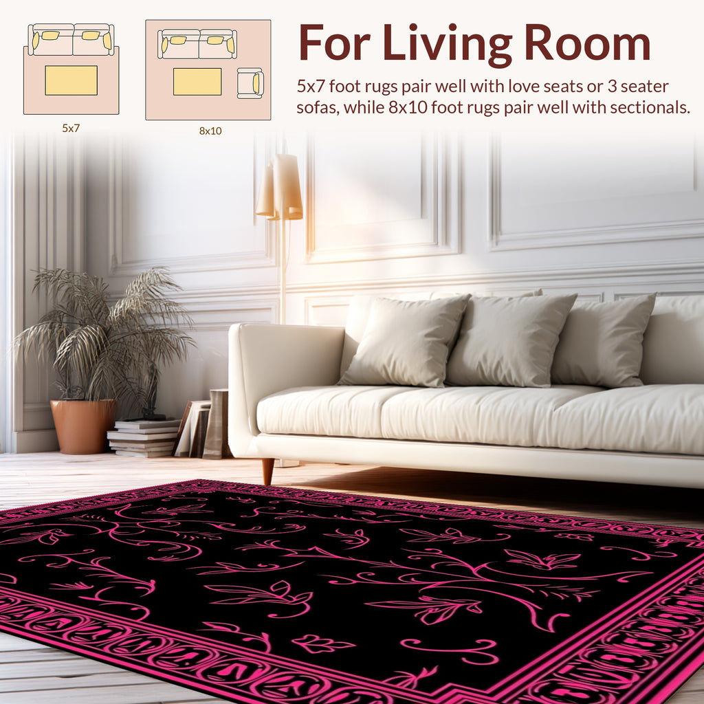 Bold Hot Pink Floral Frame Design Rug