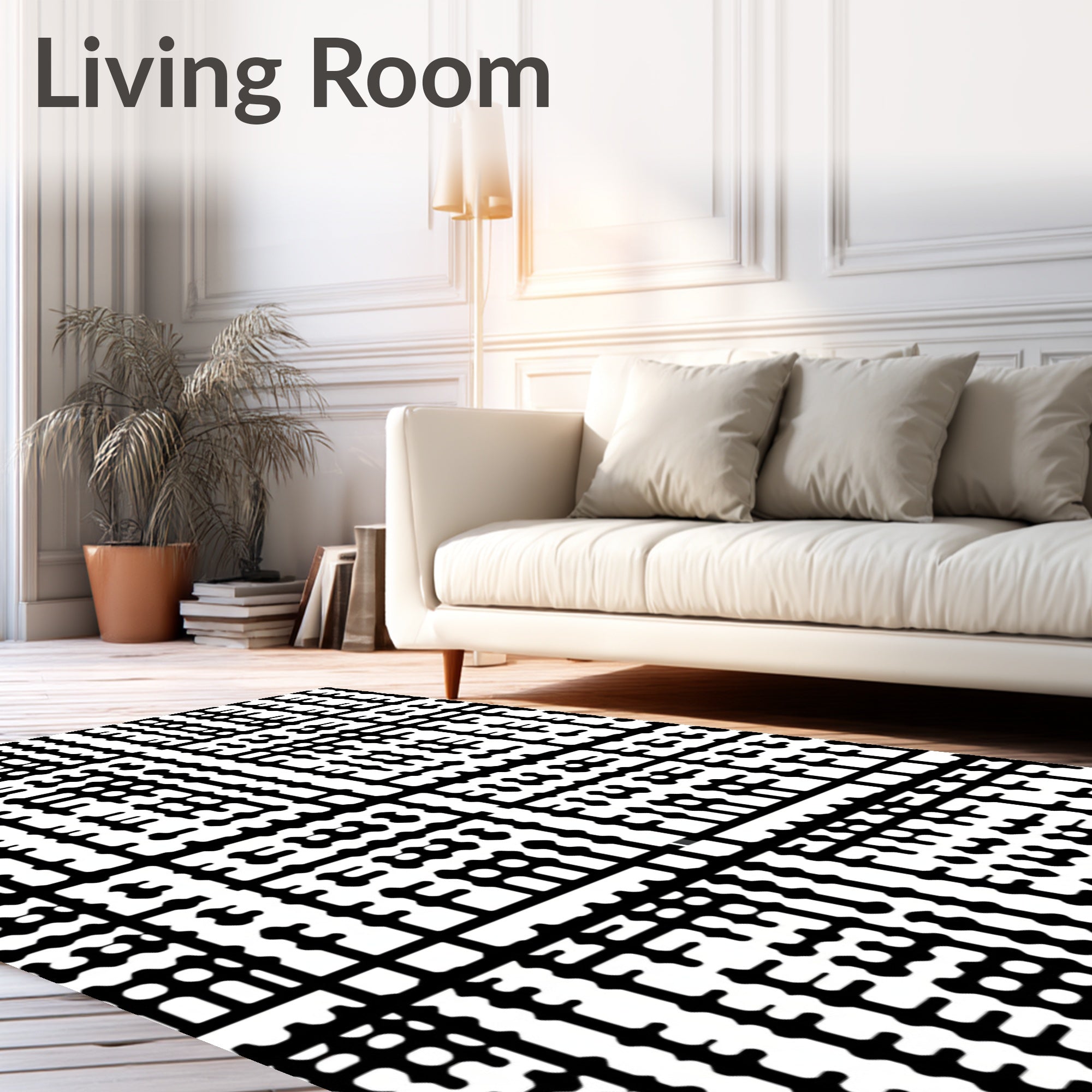 Bold Black and White Geometric Design Rug