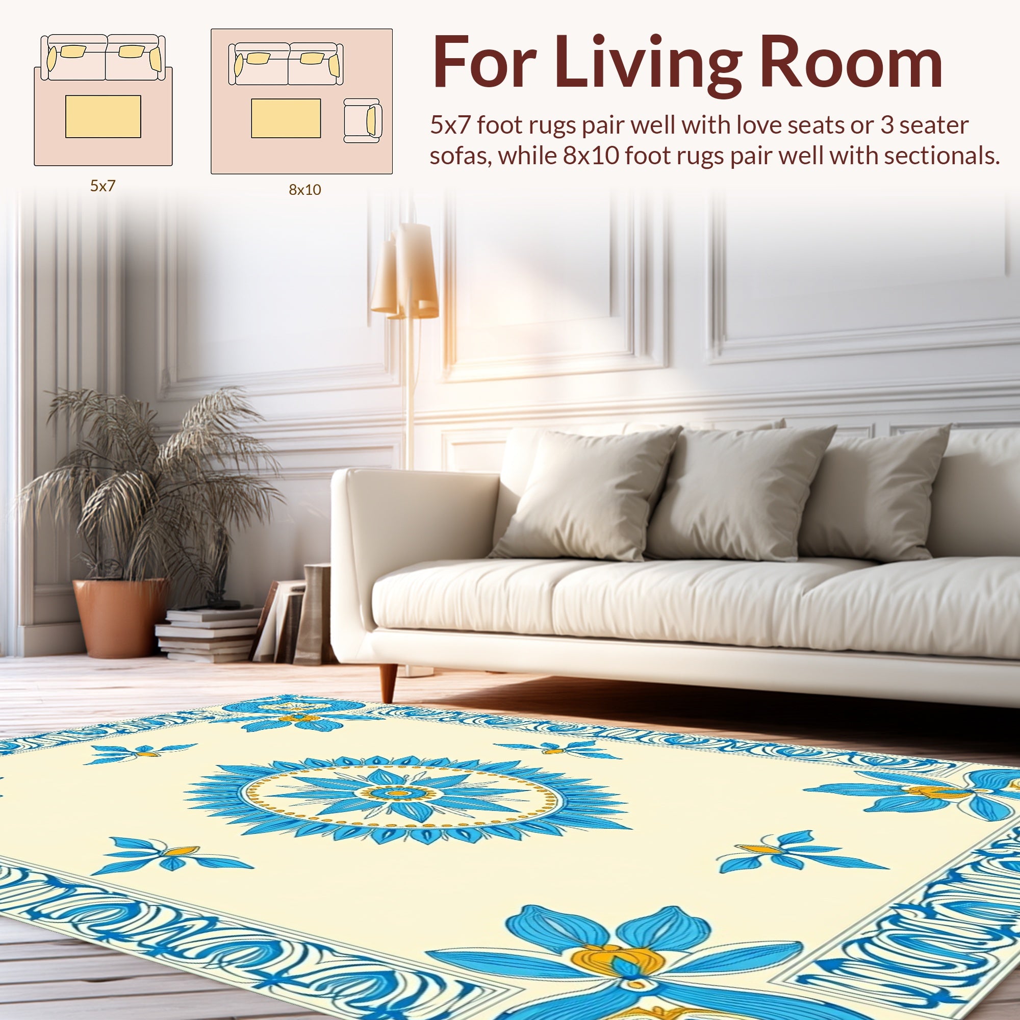 Blue Floral Art Nouveau Style Rug