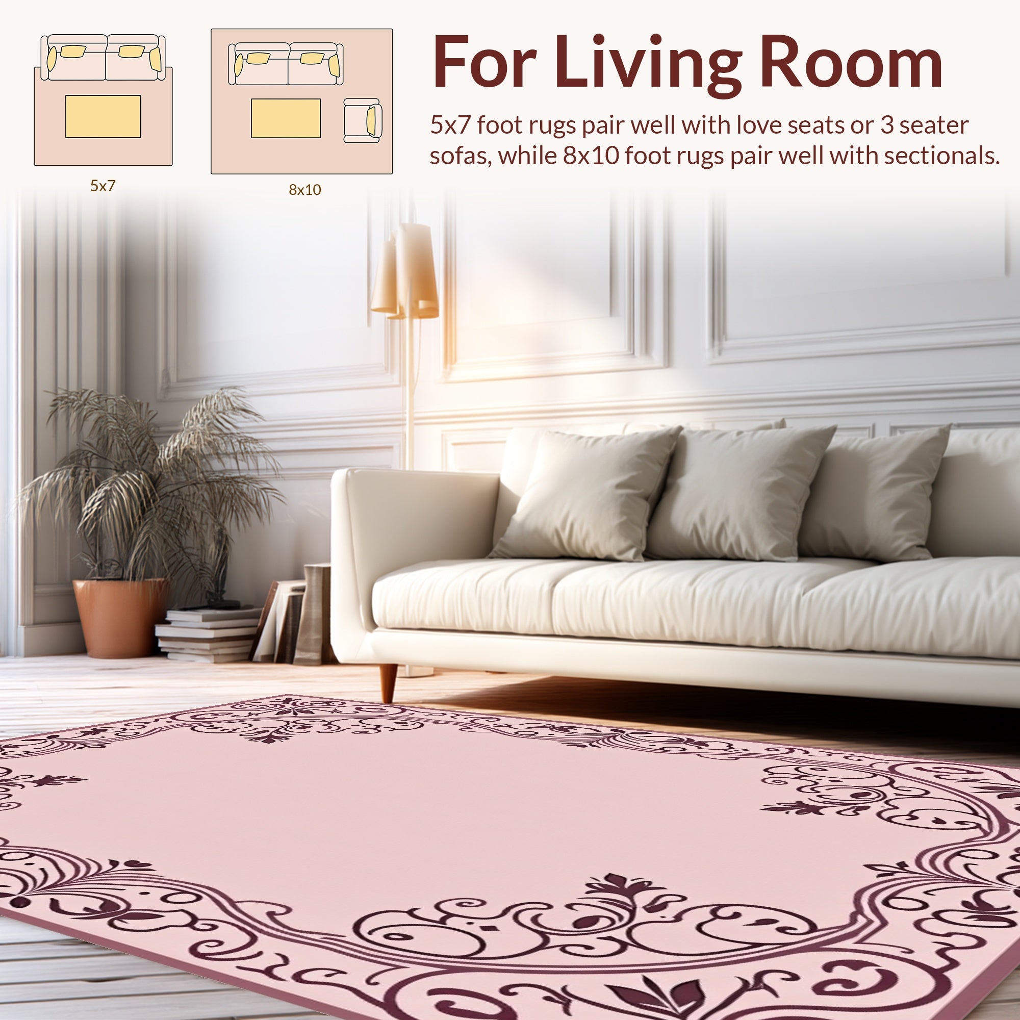 Elegant Floral Scrollwork Border Design Rug