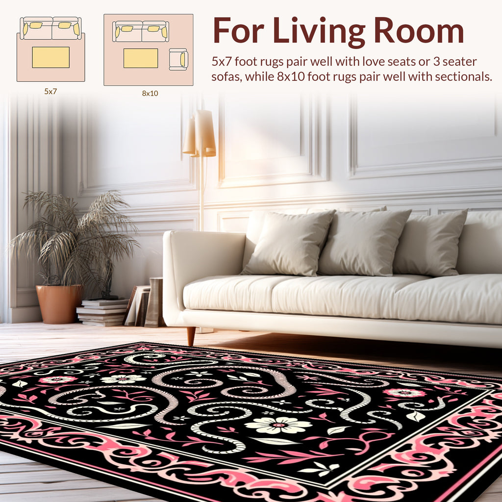 Whimsical Pink Floral Swirl Rug