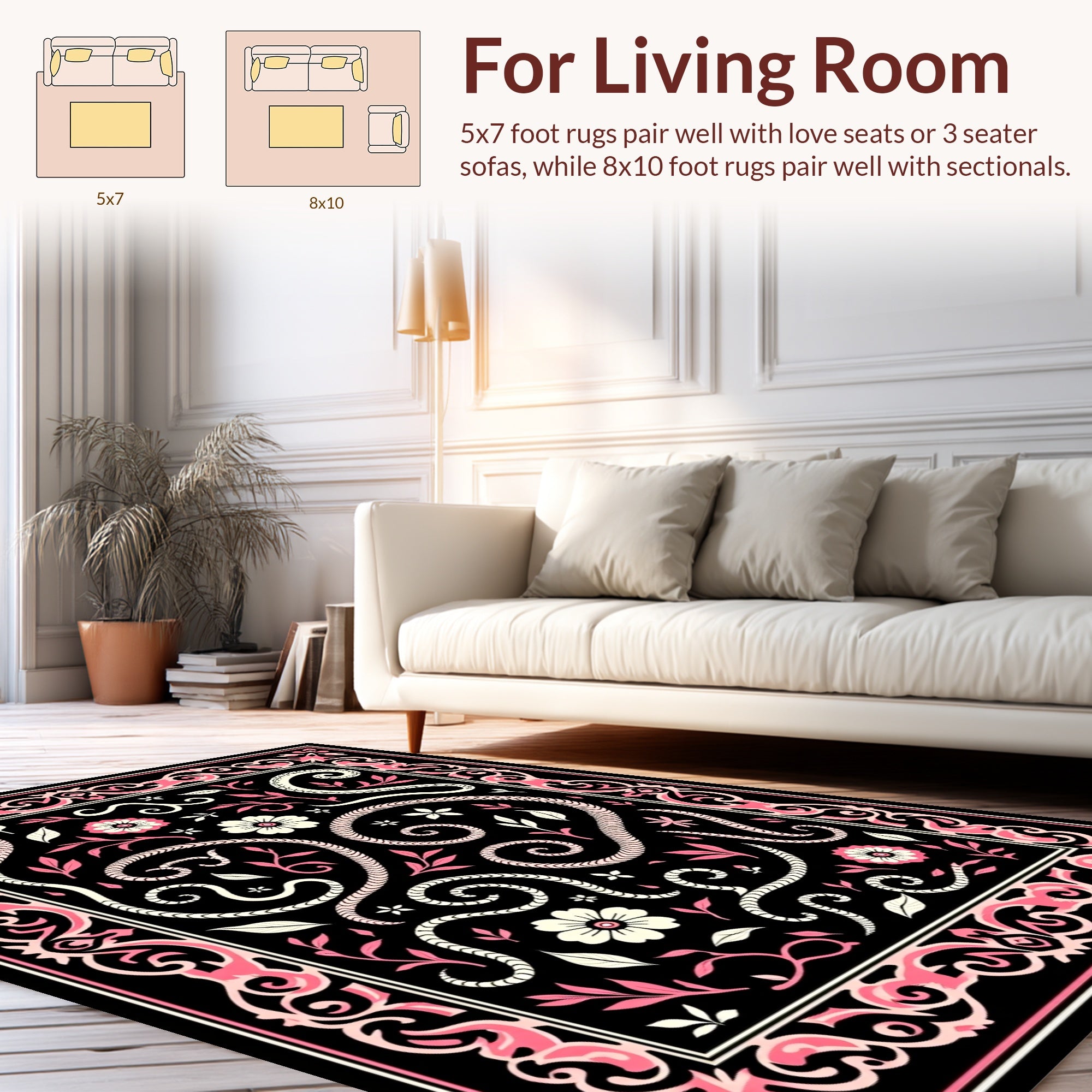 Whimsical Pink Floral Swirl Rug