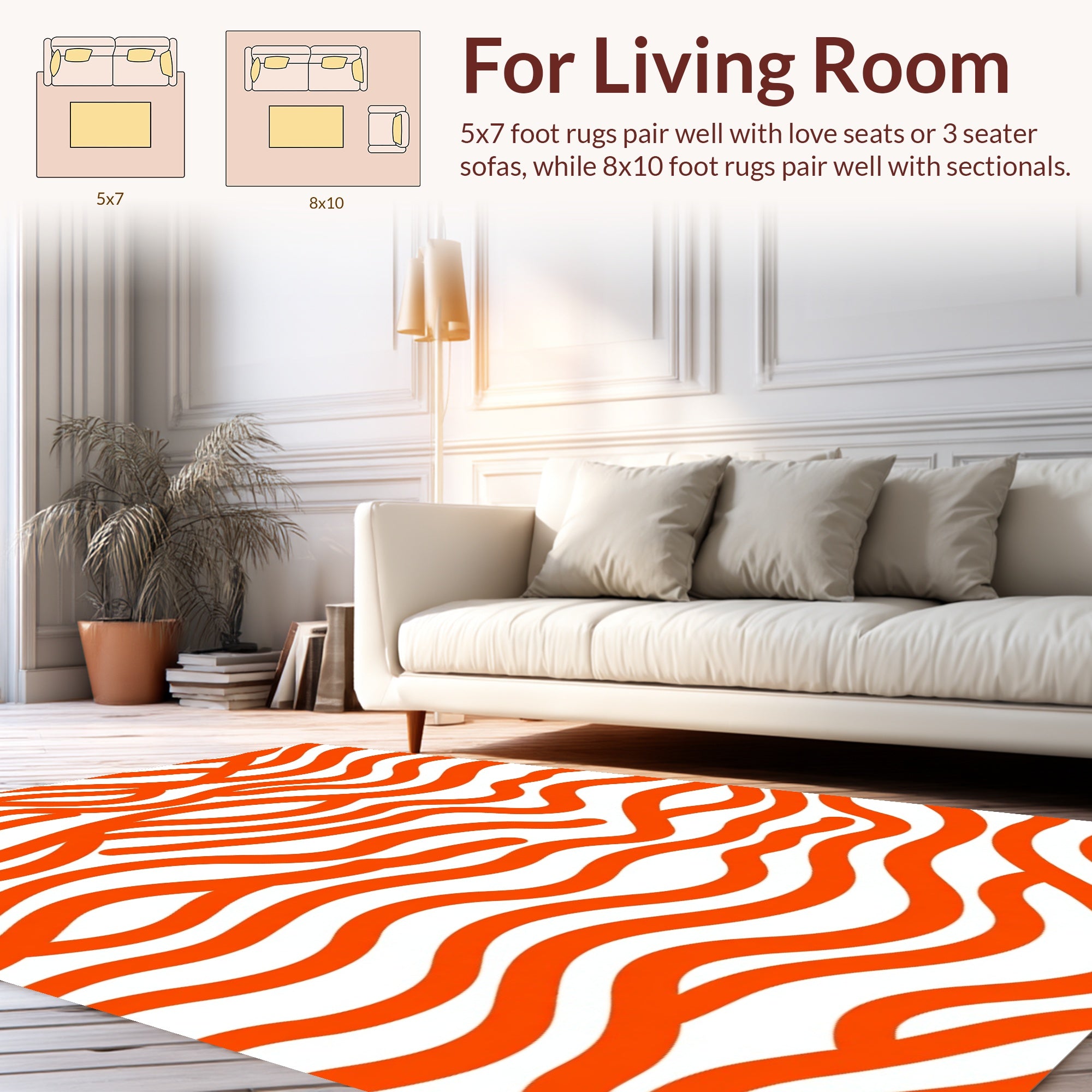 Abstract Orange Wavy Lines Design Rug