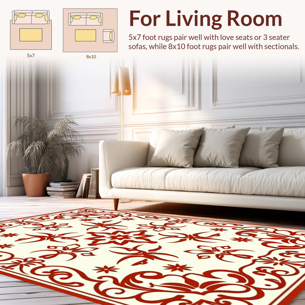Intricate Red Floral Filigree Pattern Rug