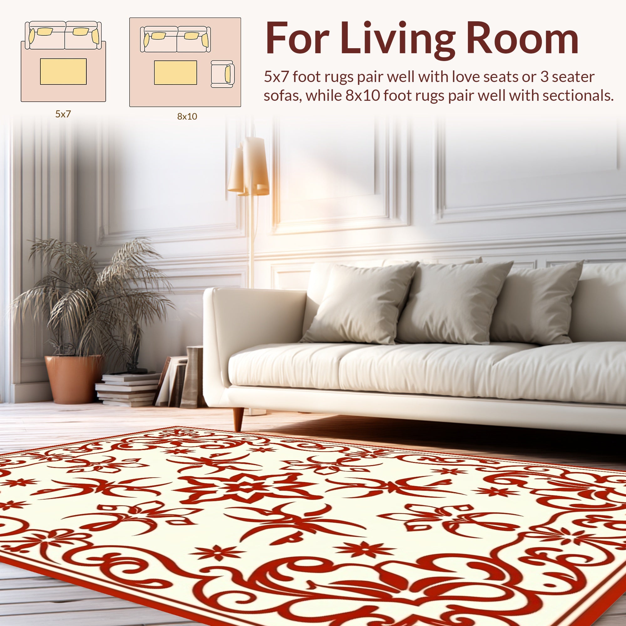 Intricate Red Floral Filigree Pattern Rug